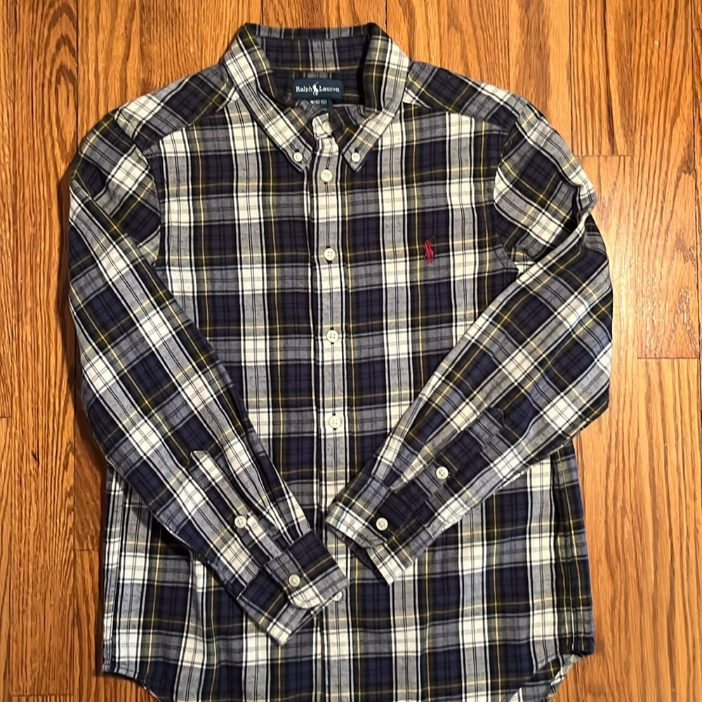 Ralph Lauren blue & black plaid boys button down